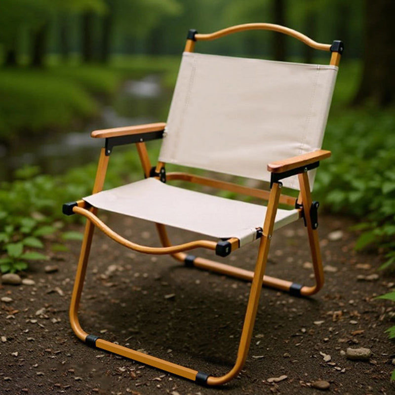 Silla Plegable de Tela Cuadrada Minimalista Moderna de Acero al Carbono con Respaldo y Apoyabrazos de Madera de Haya para Exterior | Brehn