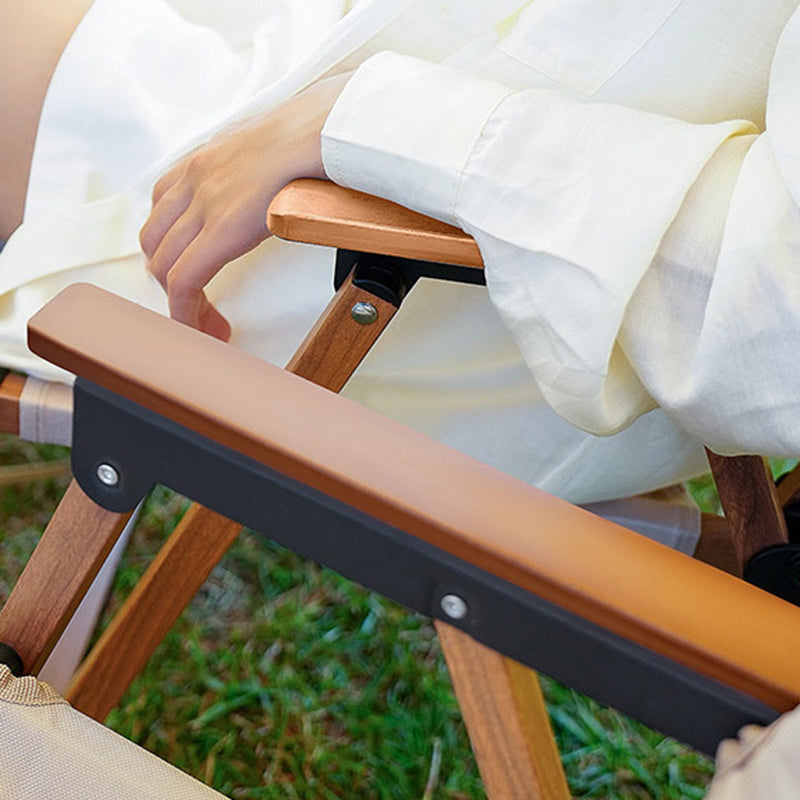Silla Plegable de Tela Cuadrada Minimalista Moderna de Acero al Carbono con Respaldo y Apoyabrazos de Madera de Haya para Exterior | Brehn