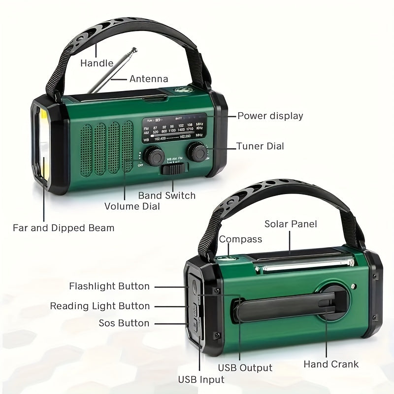 StormMate X10 Radio de emergencia con batería de 10.000 mAh | Solar, manivela & USB-C | Luz LED, alarma SOS & brújula | AM/FM/NOAA
