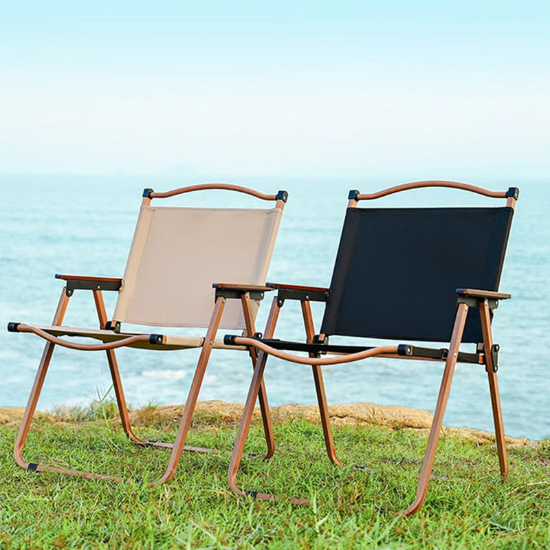 Silla Plegable de Tela Cuadrada Minimalista Moderna de Acero al Carbono con Respaldo y Apoyabrazos de Madera de Haya para Exterior | Brehn