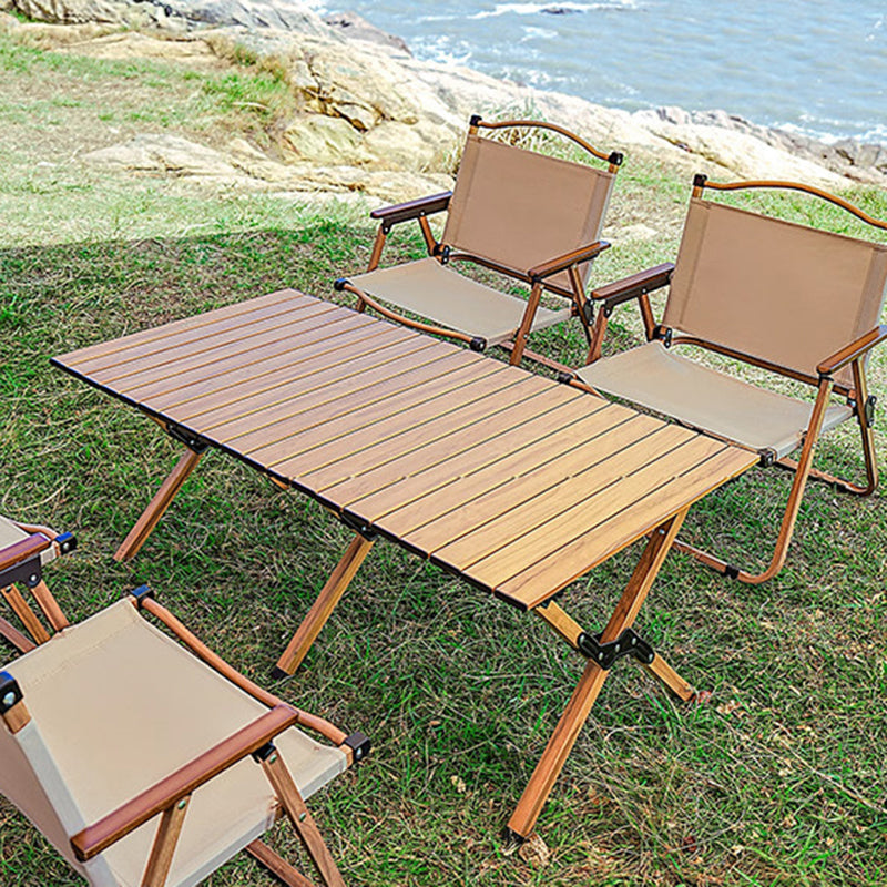 Silla Plegable de Tela Cuadrada Minimalista Moderna de Acero al Carbono con Respaldo y Apoyabrazos de Madera de Haya para Exterior | Brehn
