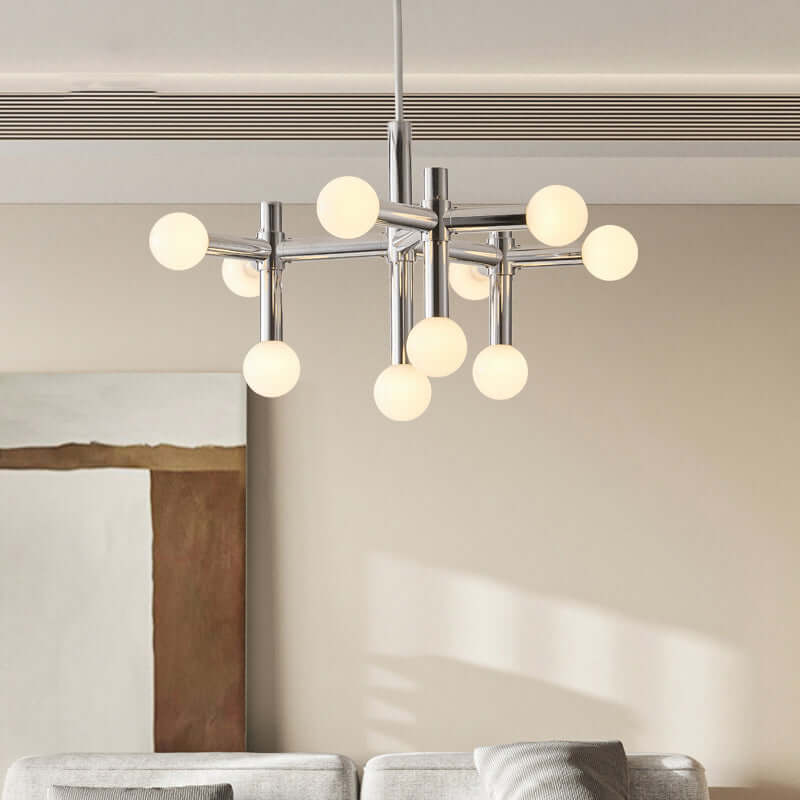 Moderno Candelabro de Esfera de Vidrio, 80cm, Acabado en Cromo