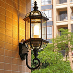 Lámpara de pared exterior hexagonal de aluminio y vidrio vintage tradicional a prueba de agua de 1 luz para jardín