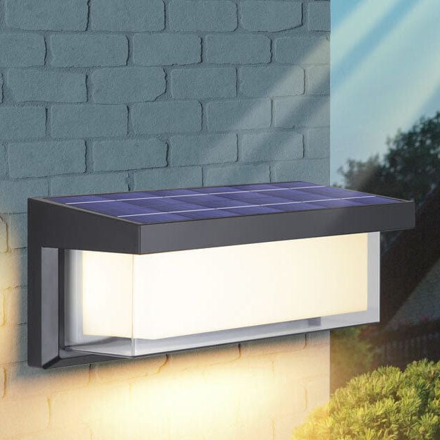 Lámparas de pared exteriores LED de PC rectangular de diseño moderno y minimalista con energía solar para patio exterior | Brehn