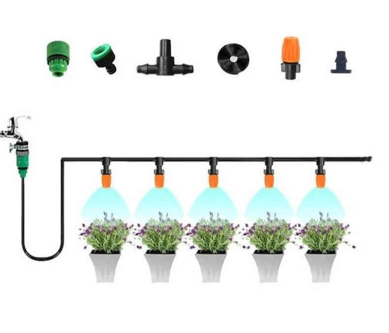 Juego de Aspersores Pro | Sistema de Irrigación Ahorra Tiempo y Agua | Cabezas de Aspersión Ajustables | Adecuado para Jardines y Patios | Opciones de Longitud: 5m, 10m, 15m o 20m | Fácil de Instalar