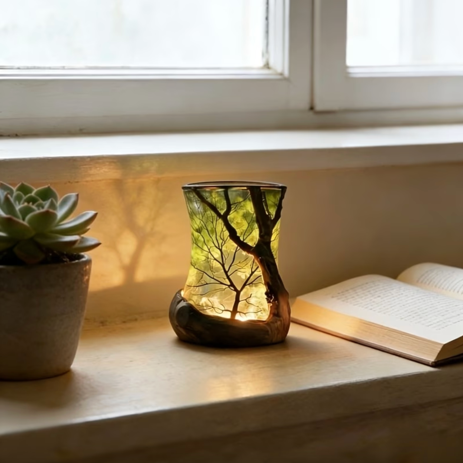 Lámpara de Mesa Diseño Bosque Con Luz LED Cálida