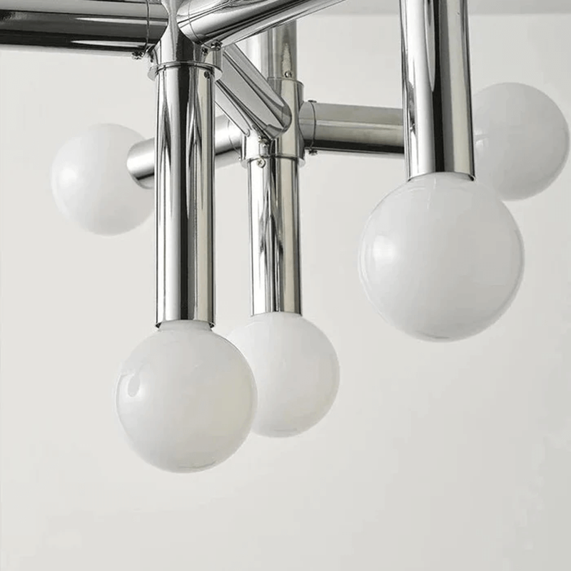Moderno Candelabro de Esfera de Vidrio, 80cm, Acabado en Cromo