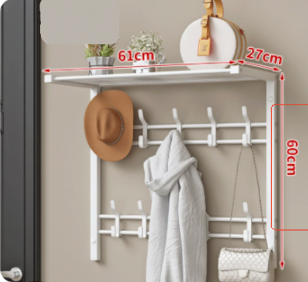 HOOKWELL – Perchero de pared 3 en 1 con estante, ganchos y barra para ropa
