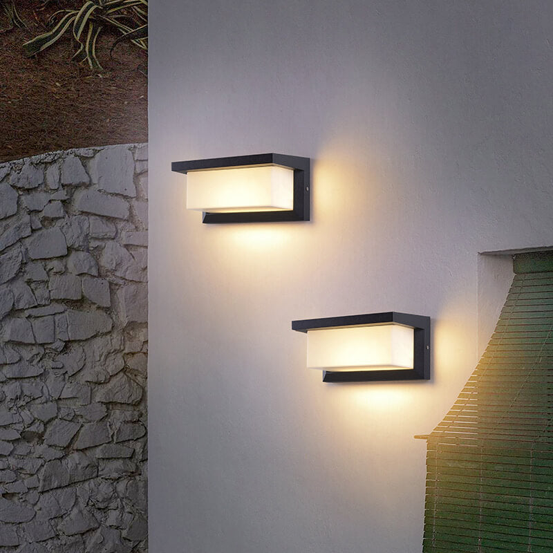 Lámparas de pared exteriores LED de PC rectangular de diseño moderno y minimalista con energía solar para patio exterior | Brehn