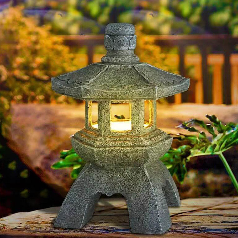 Iluminación exterior de paisaje LED de resina en forma de torre solar retro-decorativa | Brehn