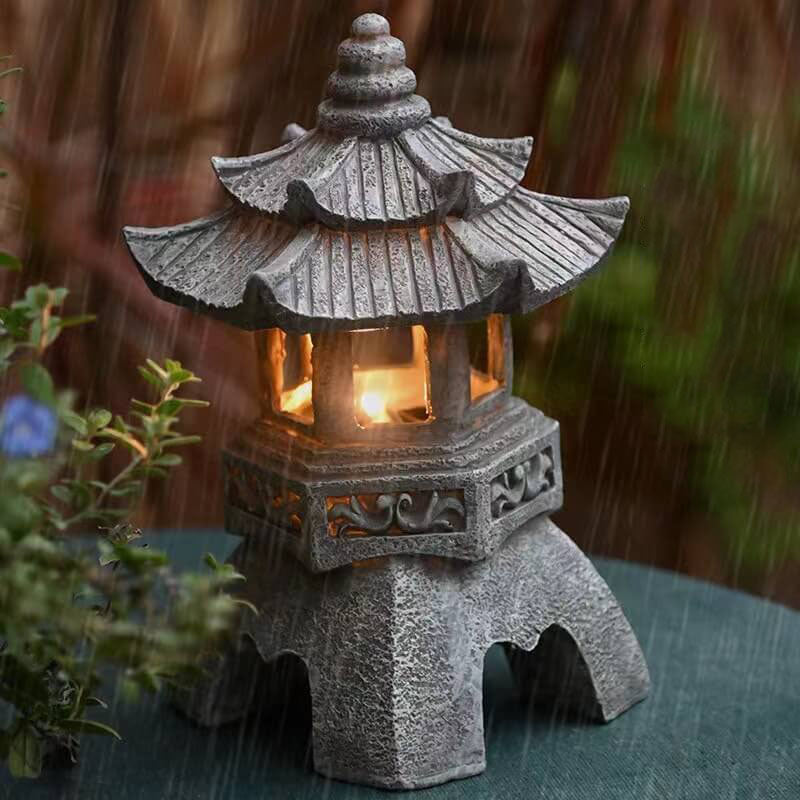Iluminación exterior de paisaje LED de resina en forma de torre solar retro-decorativa | Brehn
