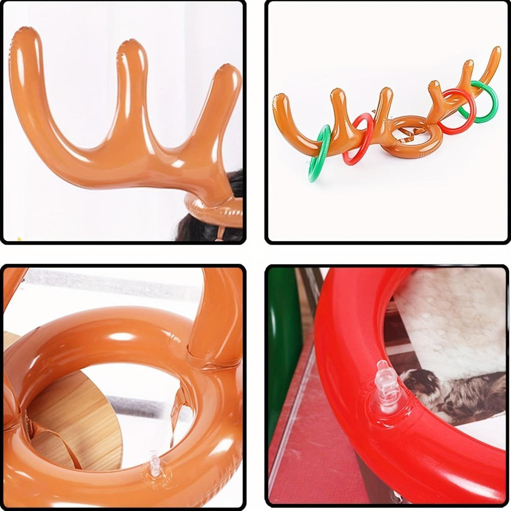 Juego de Lanzamiento de Aros con Cuernos de Reno Inflable - Divertido Juego de Navidad y Fiesta
