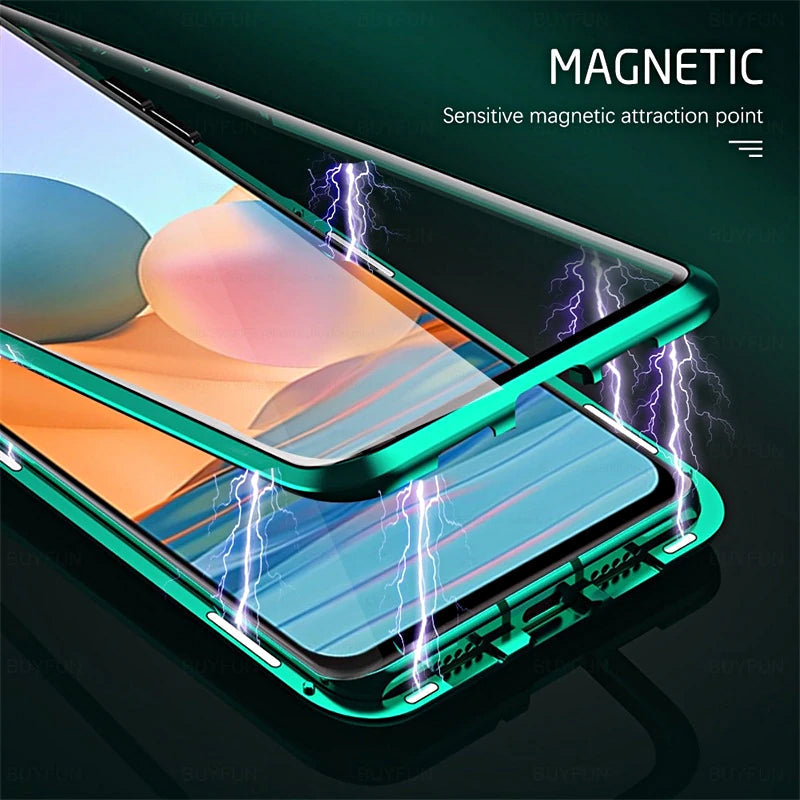 Funda de teléfono magnética de vidrio templado doble cara para Samsung