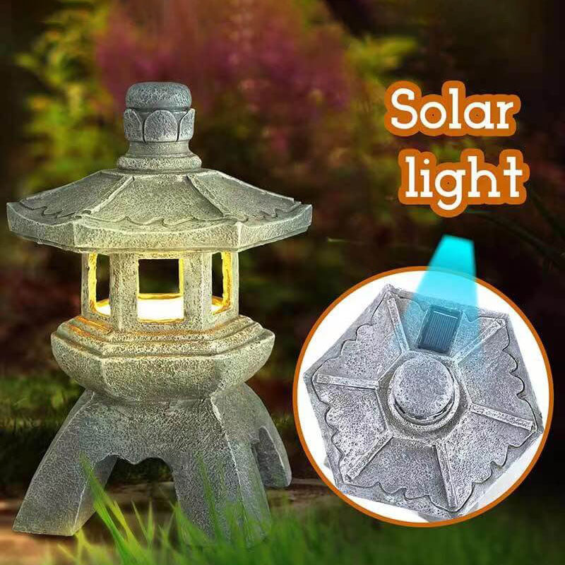 Iluminación exterior de paisaje LED de resina en forma de torre solar retro-decorativa | Brehn