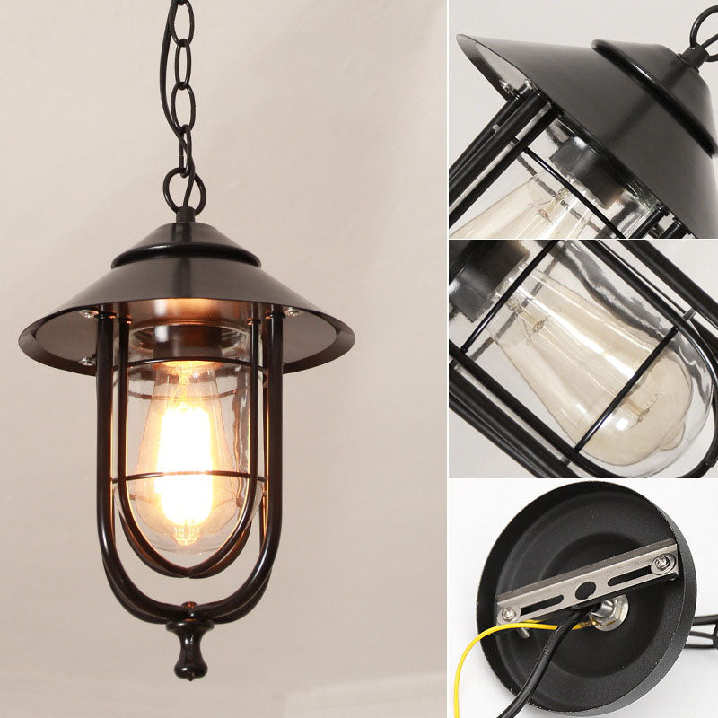 Lámpara colgante exterior industrial vintage de aluminio con cristal, 1 luz, a prueba de agua | Brehn