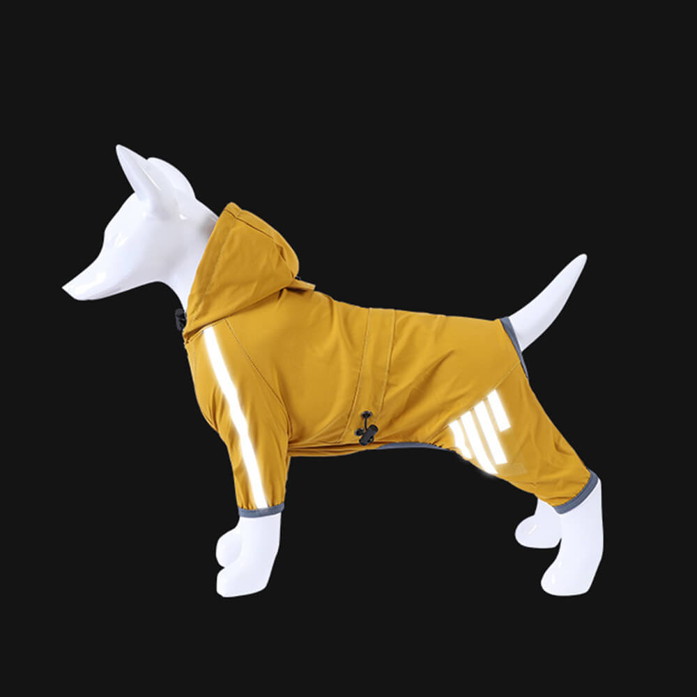 Skanto | Abrigo de lluvia para perros elegante, impermeable y ajustable con franjas reflectantes y capucha