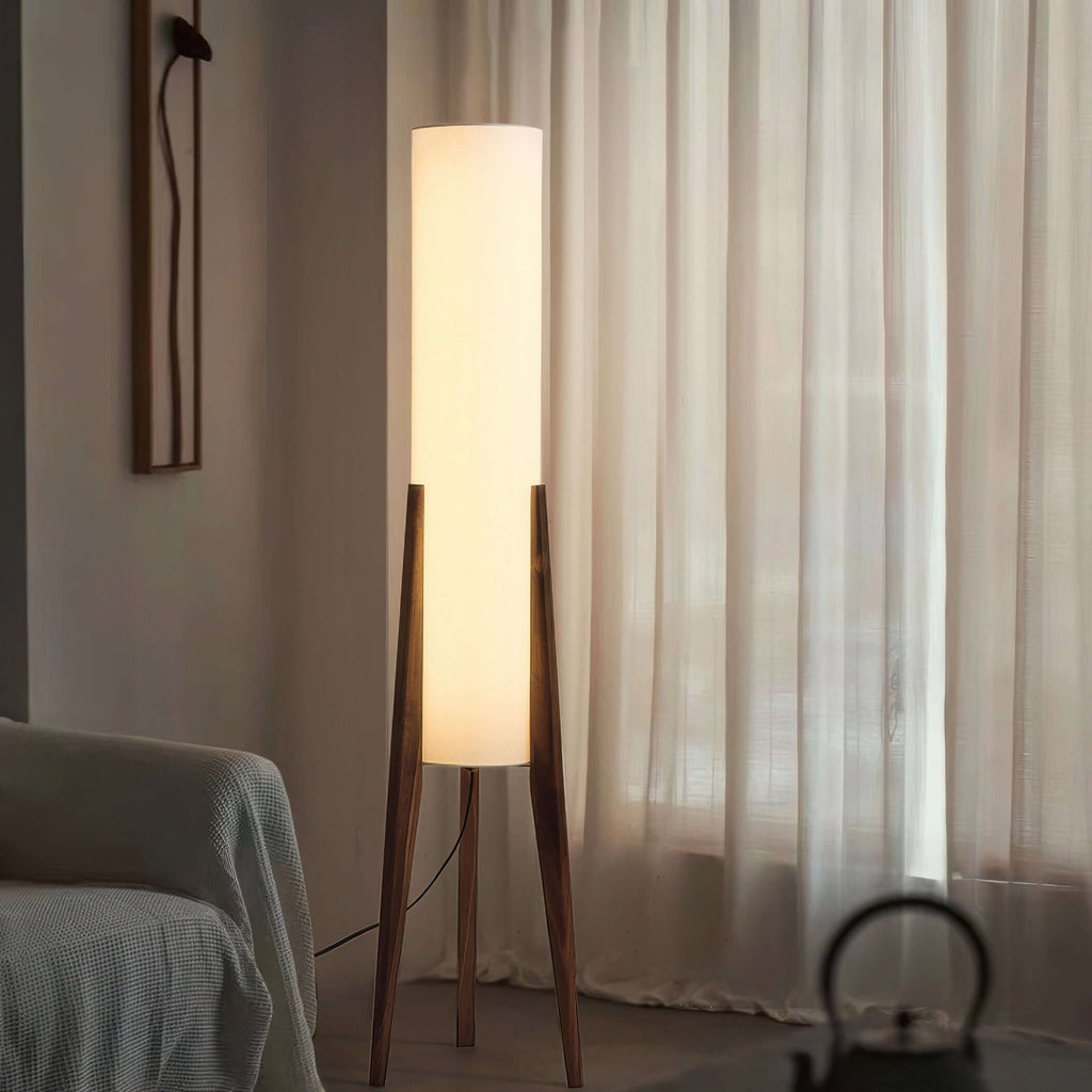 Lámpara de Pie de Madera Sólida con Pantalla de Tela