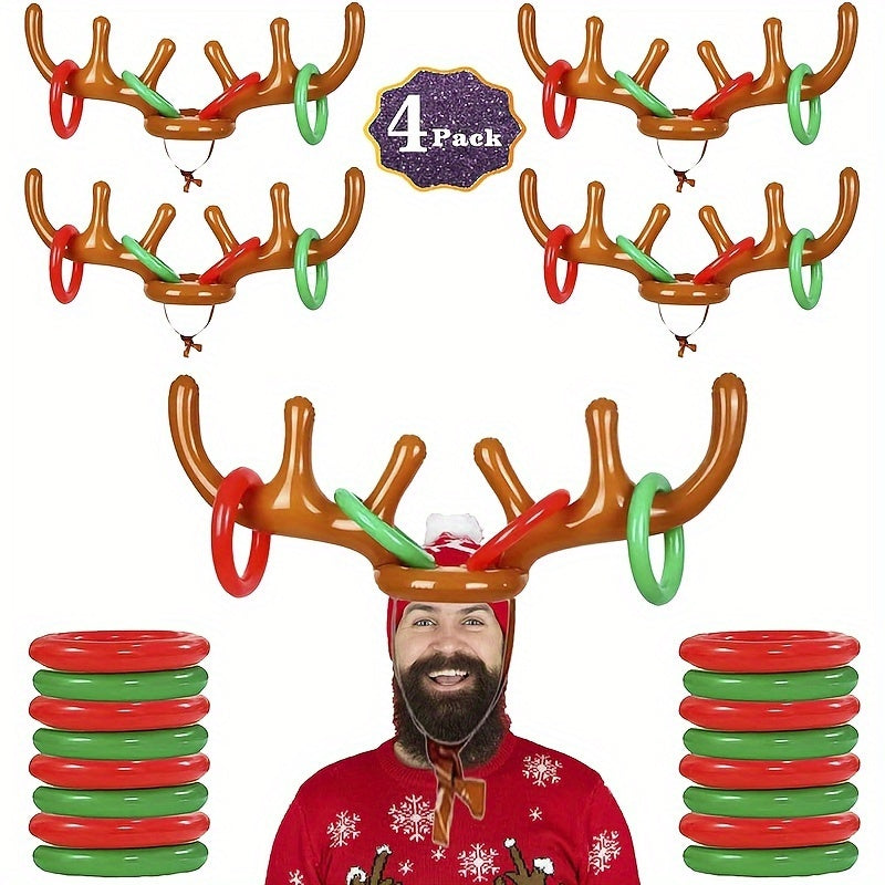 Juego de Lanzamiento de Aros con Cuernos de Reno Inflable - Divertido Juego de Navidad y Fiesta