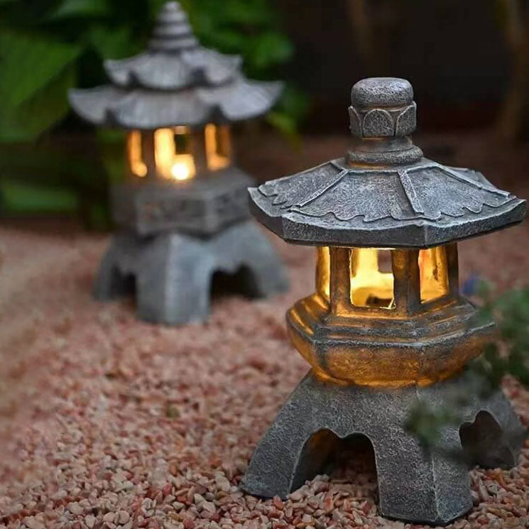 Iluminación exterior de paisaje LED de resina en forma de torre solar retro-decorativa | Brehn