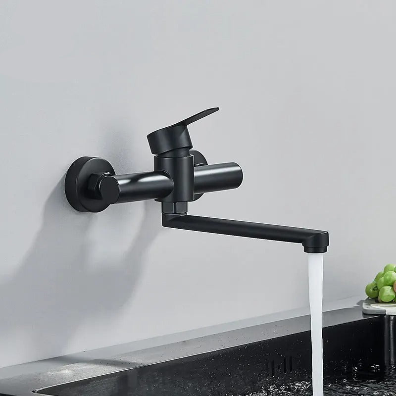 FlexiTap – Grifo giratorio de 360° montado en la pared con doble manija para controlar agua caliente y fría