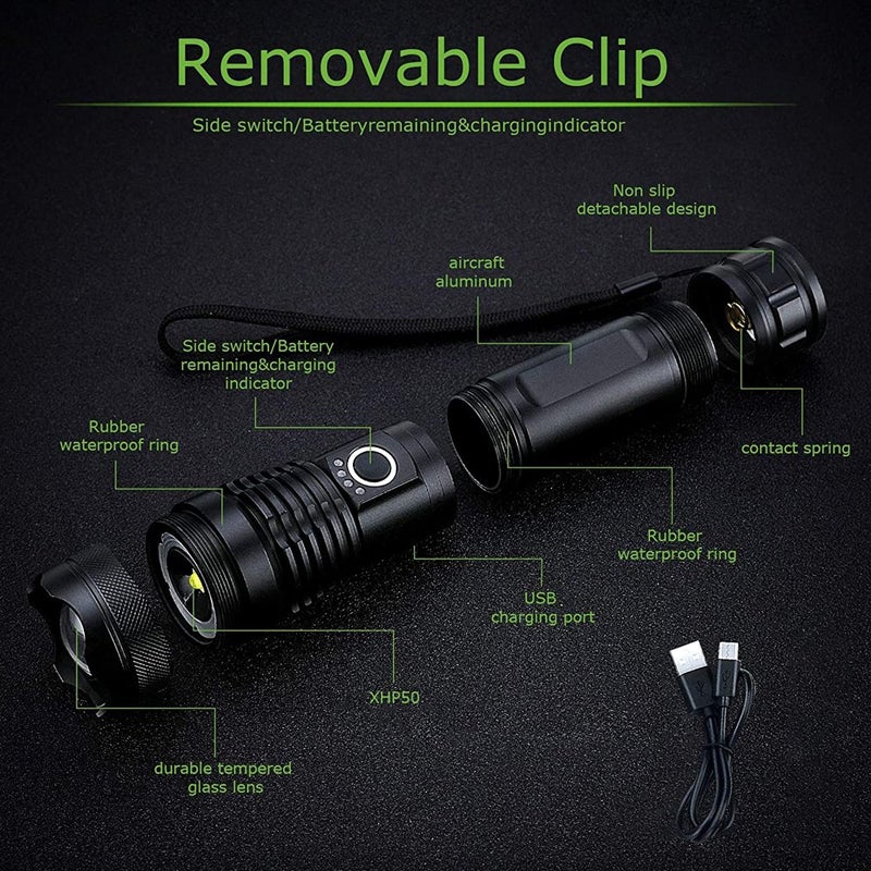 Linterna táctica brillante y resistente al agua XHP50