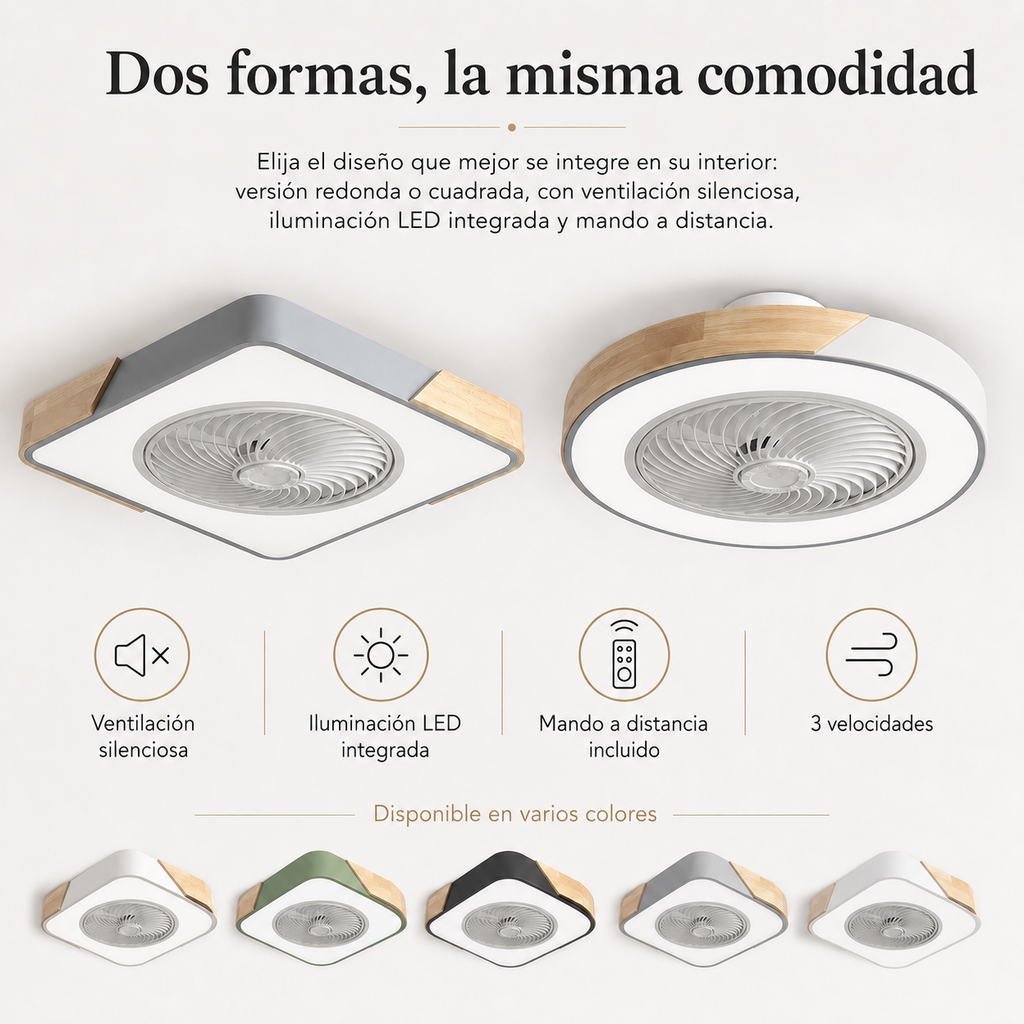 Ventilador de Techo Moderno Sin Aspas con Luz LED y Control Remoto