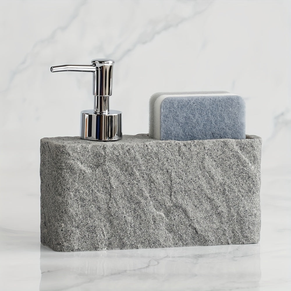 Dispensador de jabón de cocina con soporte para esponja de piedra natural – Elegante y práctico