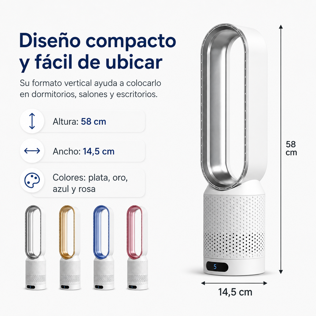 Airpure | Enfriador de aire 3-en-1 con purificador de aire | Oscilación y LED táctil