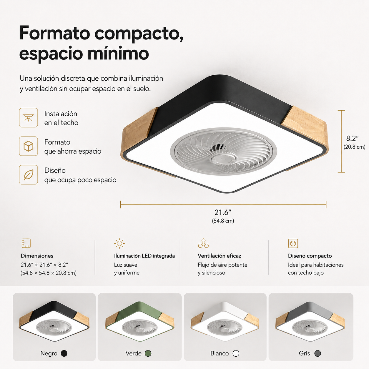 Ventilador de Techo Moderno Sin Aspas con Luz LED y Control Remoto
