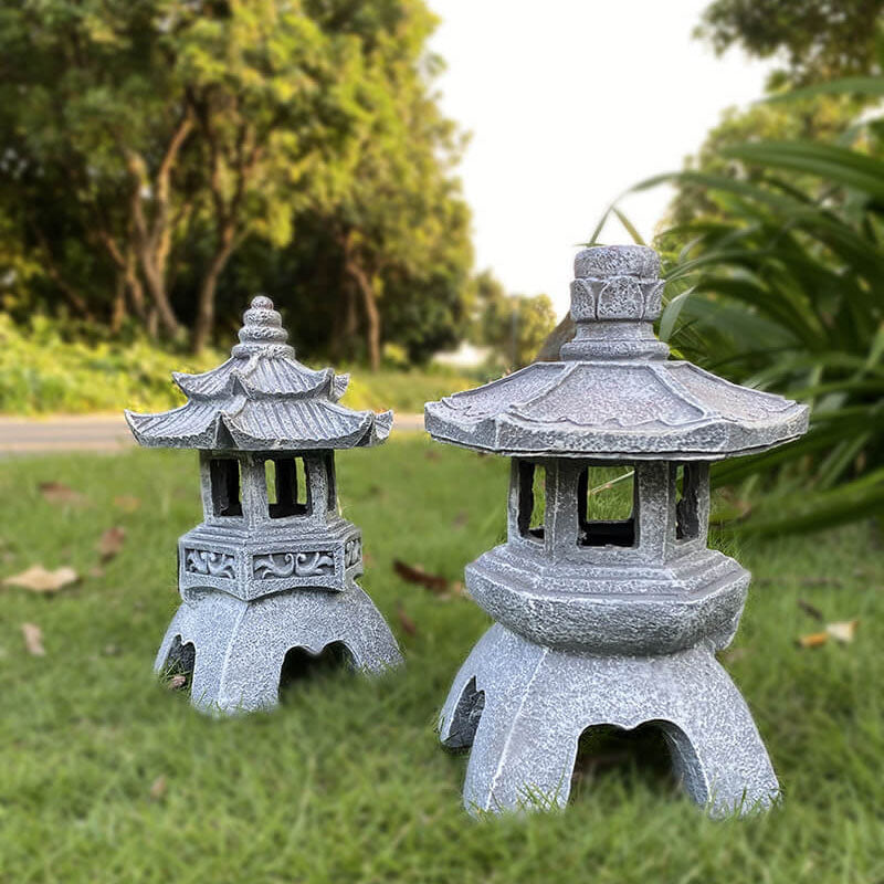 Iluminación exterior de paisaje LED de resina en forma de torre solar retro-decorativa | Brehn
