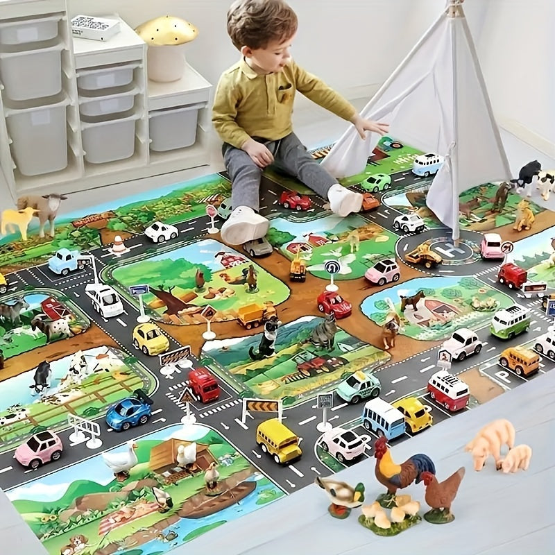 Alfombra Infantil con Tema de Granja y Tráfico - DuoPlay