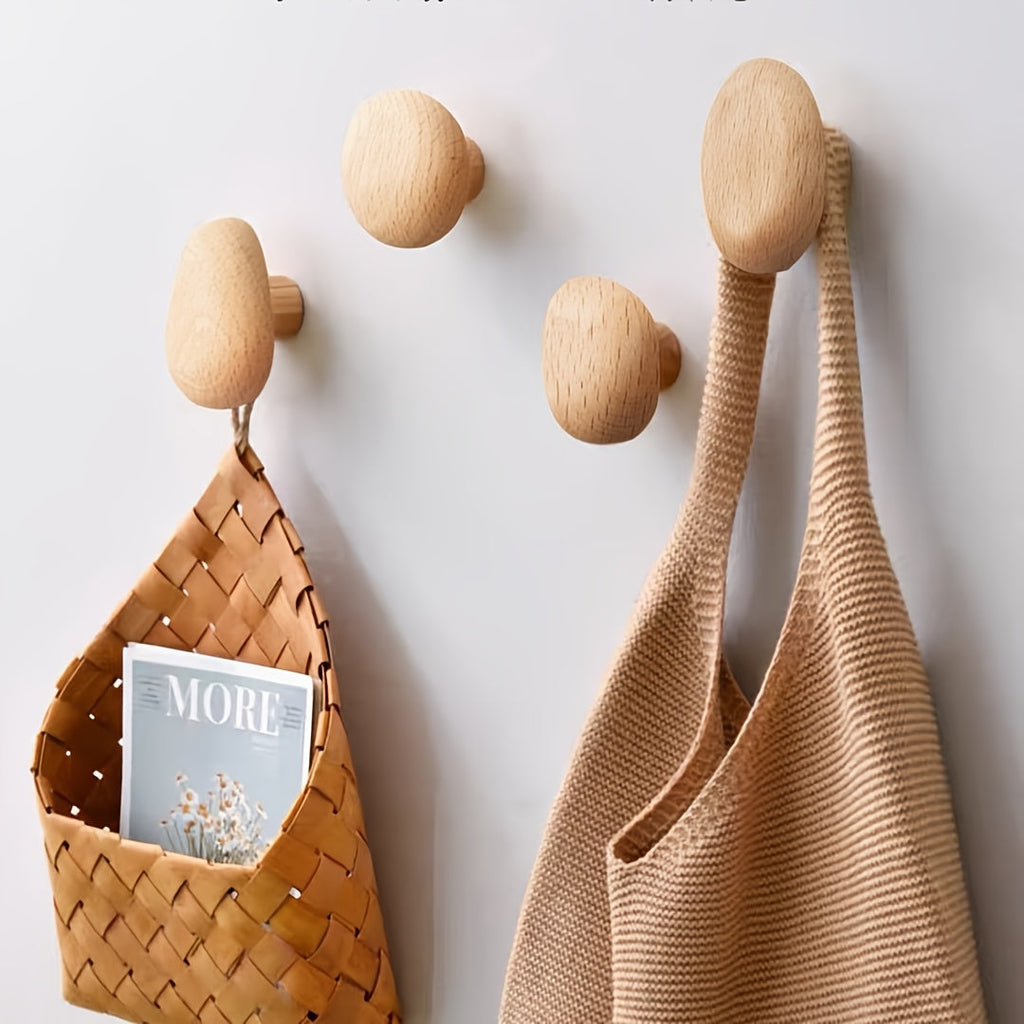 WoodCraft – Juego de 4 ganchos de pared de madera hechos a mano