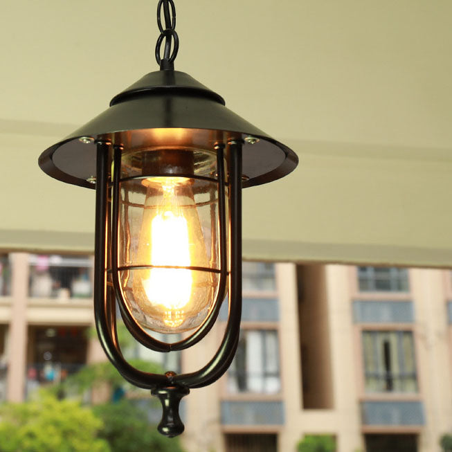 Lámpara colgante exterior industrial vintage de aluminio con cristal, 1 luz, a prueba de agua | Brehn