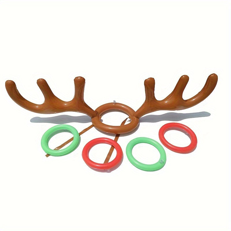 Juego de Lanzamiento de Aros con Cuernos de Reno Inflable - Divertido Juego de Navidad y Fiesta