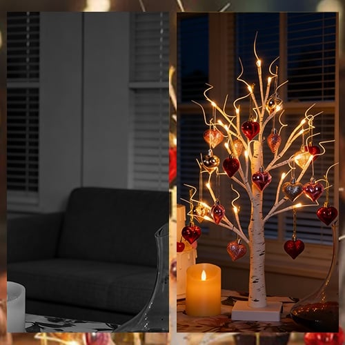 Árbol Decorativo LED con Colgantes en Forma de Corazón de Efecto Abeto