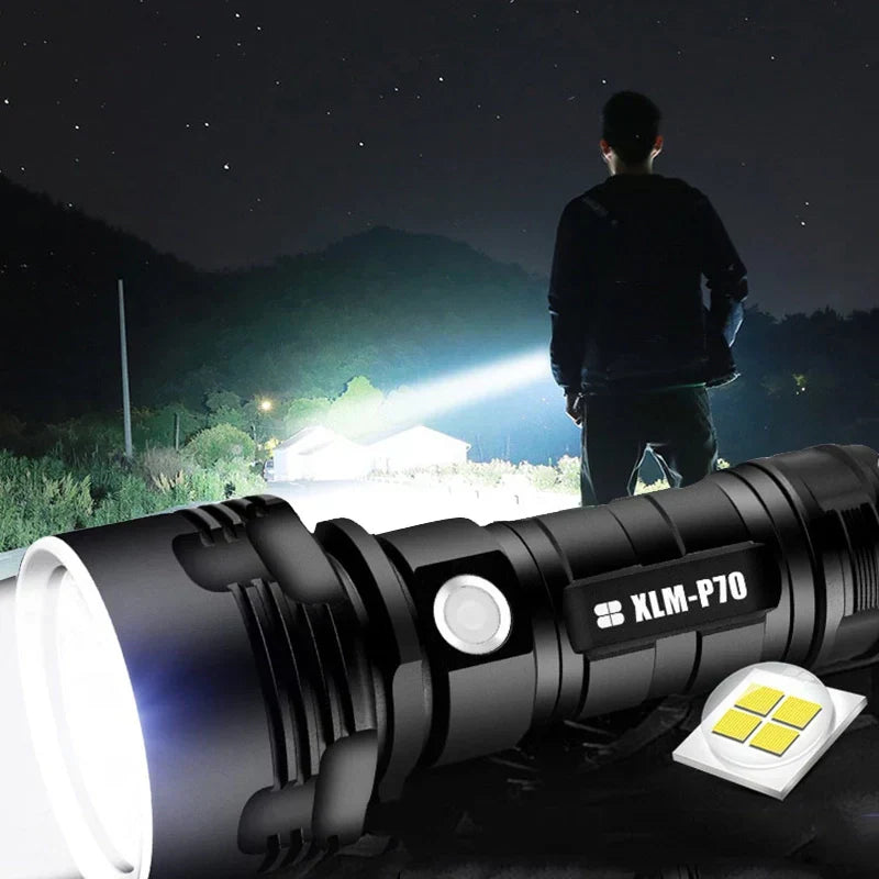 Linterna LED de alto rendimiento MS18 | 100.000 Lúmenes | 18x LEDs Cree XHP70 2.0 | Alcance de 2,3 km | IP56 a prueba de agua | Pantalla de estado OLED | Incl. paquete de batería