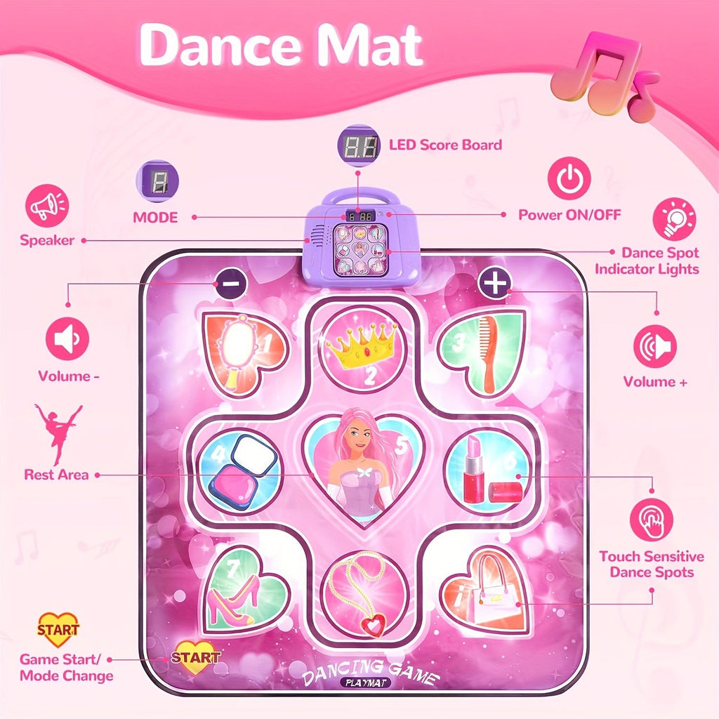 Alfombra de Baile Rosa para Niñas | Función de Puntuación & Juego Rítmico – Sin TV, Batería