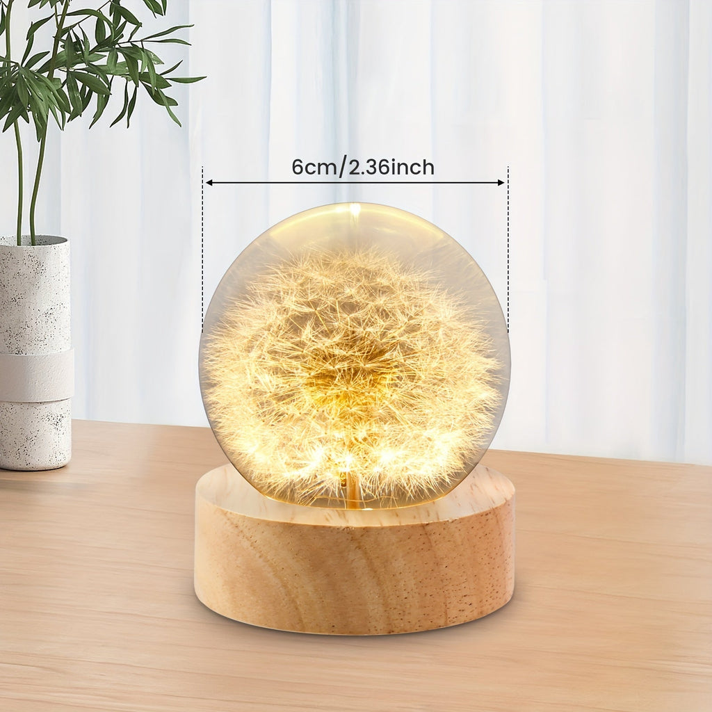 LumiGlow - Elegante lámpara de cristal LED con diseño de diente de león y suave resplandor