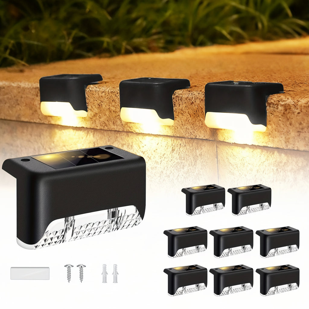 GLIMVISTA - 8 piezas de luces solares para cercas y caminos, LED de jardín a prueba de agua