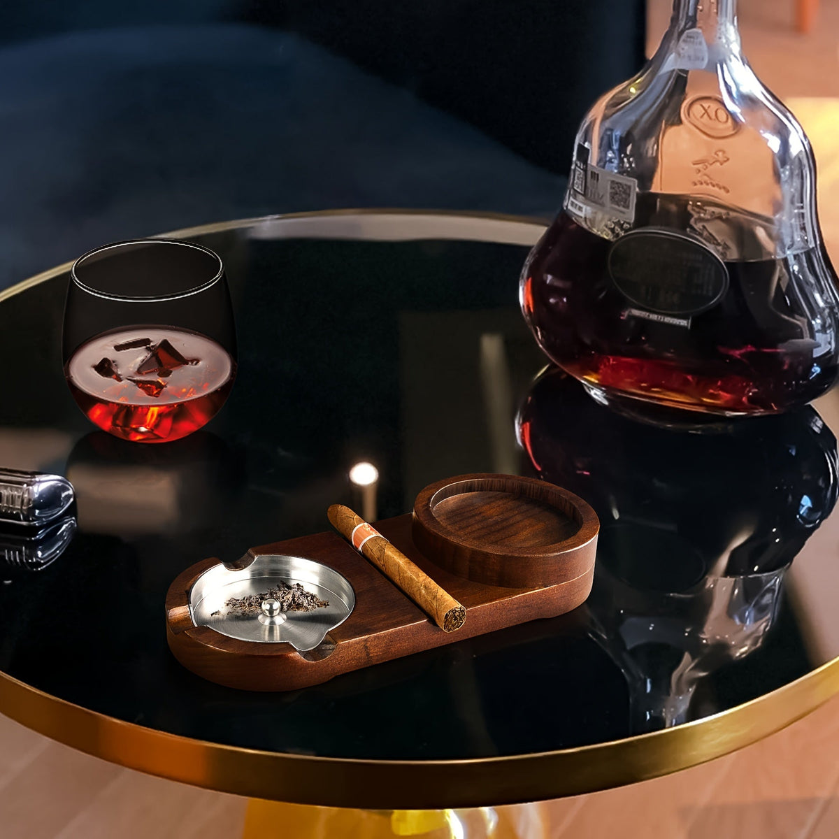 Cenicero Creativo para Puros y Bandeja para Vaso de Whiskey - El Regalo Perfecto para el Día del Padre o Regalo Corporativo