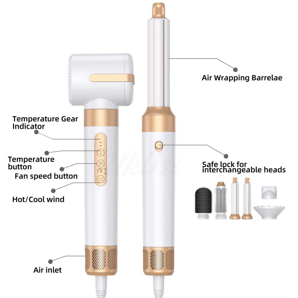 BowLift | Estilizador de Cabello Airwrap 7 en 1 | Herramienta de Estilo Multifuncional para Rizos, Ondas y Alisado