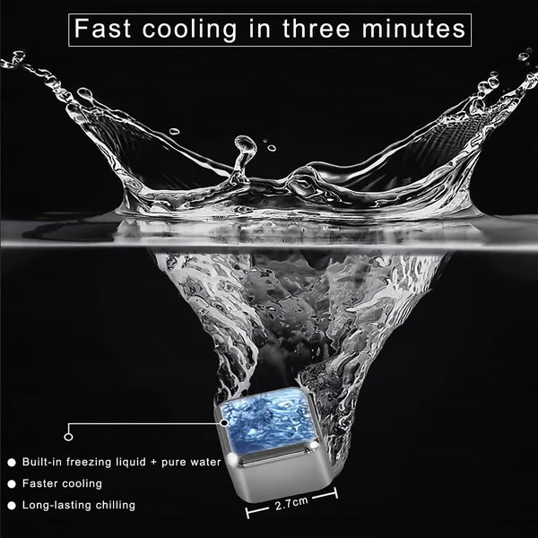 Cubos de Hielo de Acero Inoxidable, Juego de Cubos de Hielo Reutilizables con Pinzas de Cabeza de Silicona y Bandejas para Cubos de Hielo - Paquete de (8)