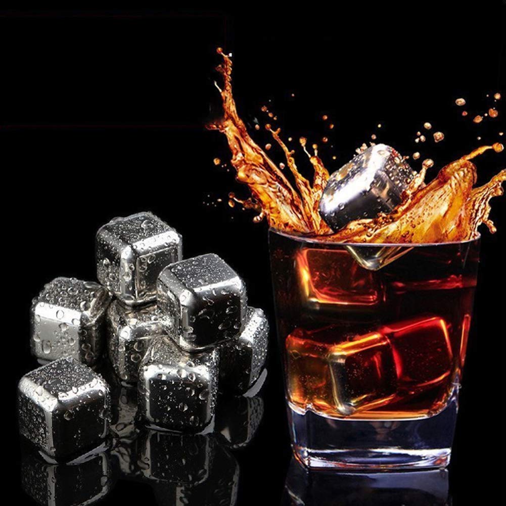 Cubos de Hielo de Acero Inoxidable, Juego de Cubos de Hielo Reutilizables con Pinzas de Cabeza de Silicona y Bandejas para Cubos de Hielo - Paquete de (8)
