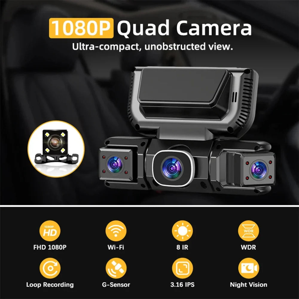 Sistema de Dashcam con 4 Cámaras y Wifi para Seguridad de 360 Grados en el Auto