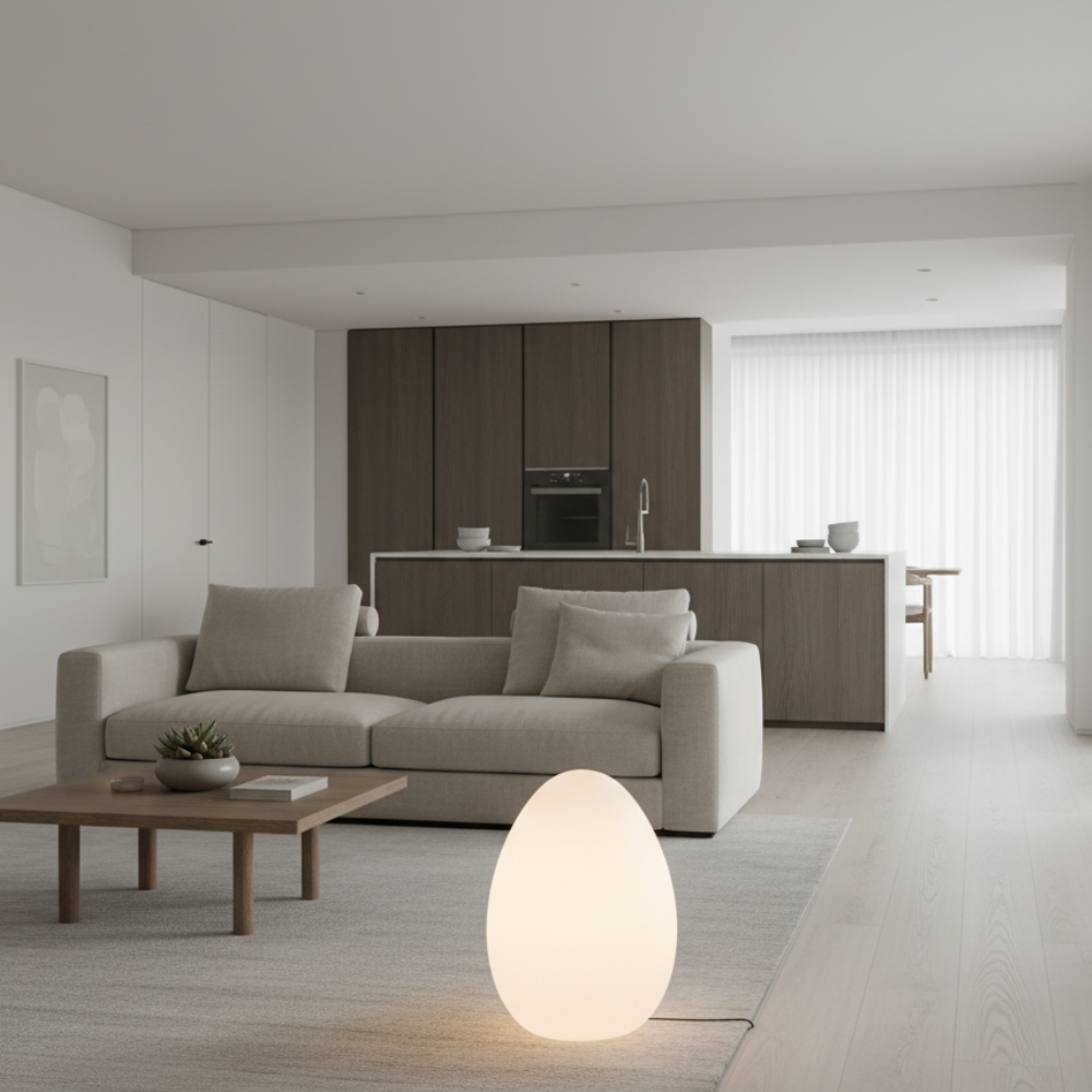 SolStone | Lámpara de Pie Escultural de Huevo Minimalista Moderna para Sala de Estar