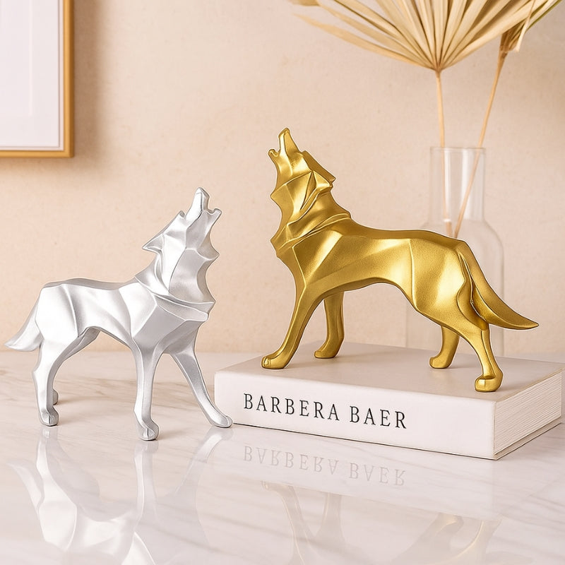 LupoForm – Escultura moderna de lobo geométrico con diseño facetado y atractivo simbólico