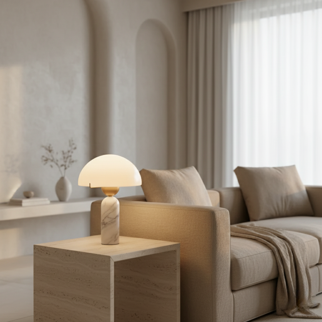 MarbleSphere | Lámpara de Mesa Escultural de Piedra Natural Elegante para Sala de Estar