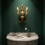 Apliques de Pared de Latón Elegantes con Espejo Antiguo y Luces de Candelabro