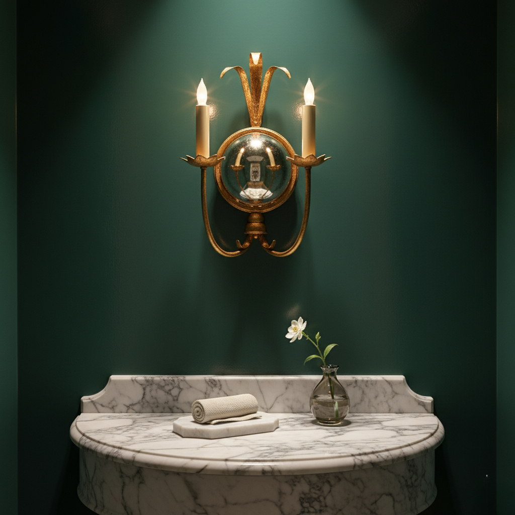 Apliques de Pared de Latón Elegantes con Espejo Antiguo y Luces de Candelabro