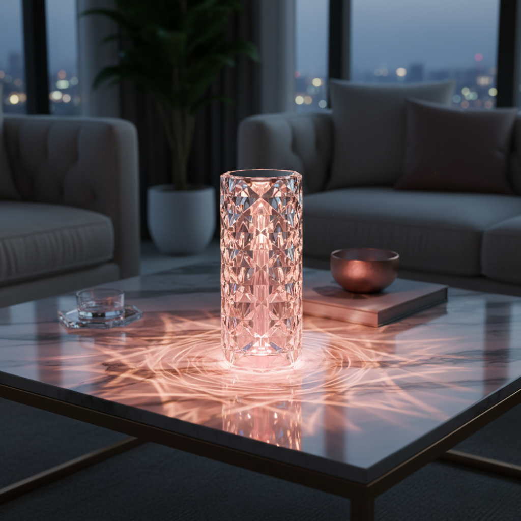 CrystalGlow | Lámpara de Mesa Inalámbrica con Control Táctil Dinámico y Opciones de Color